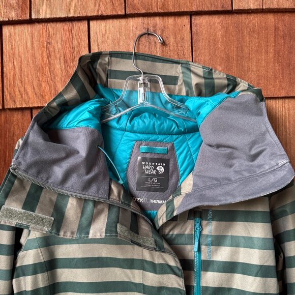 Mountain Hardwear Green/Tan Striped Barnsie Jacket in Women's Large - Picture 2 of 15